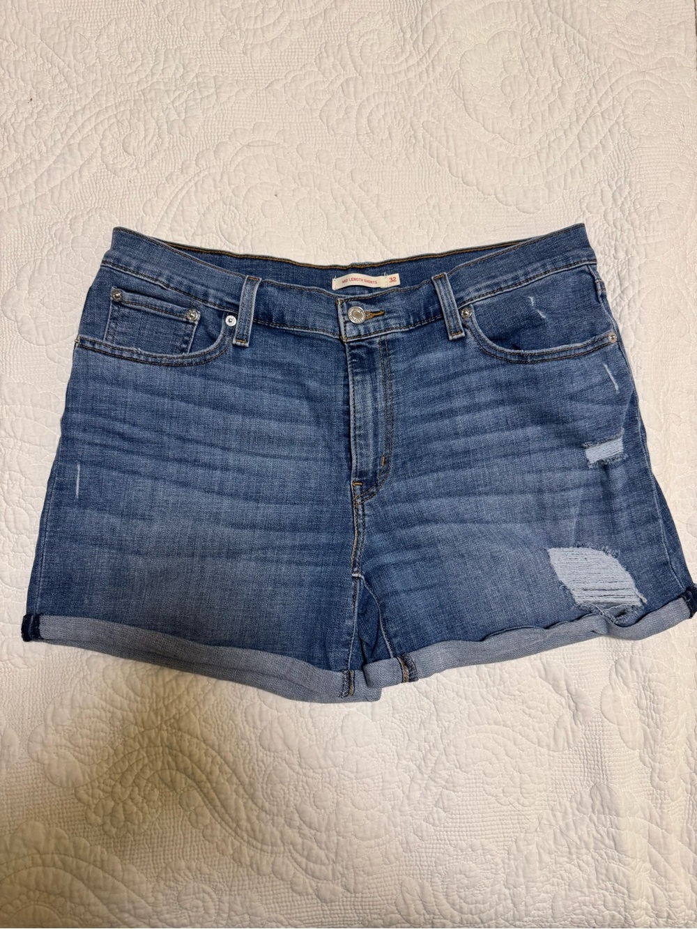 Levi’s Denim Distressed Roll-Cuff Shorts